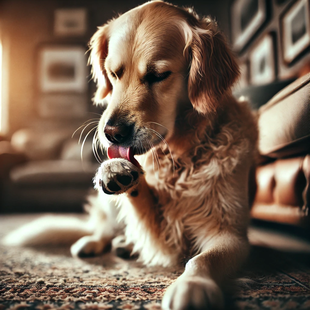 why do dogs lick and chew their paws?