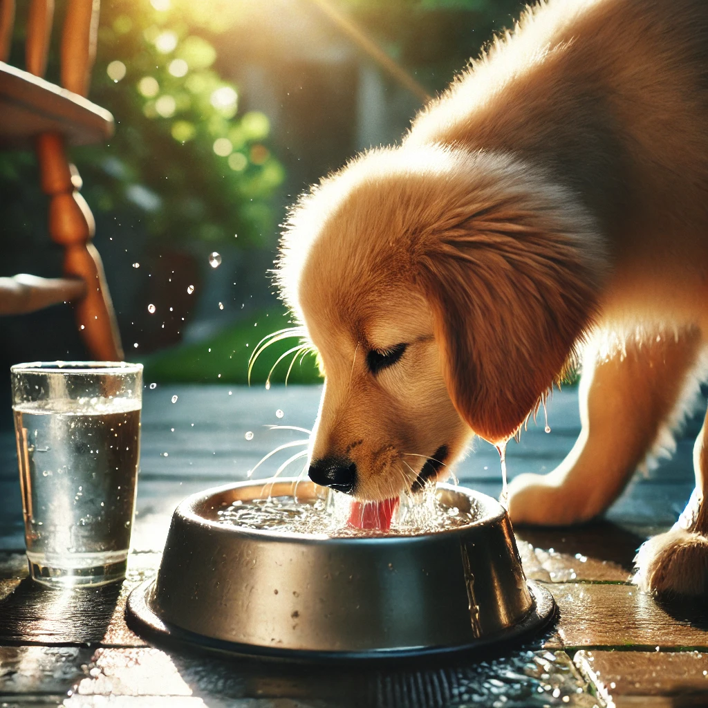  dog drinking a lot of water